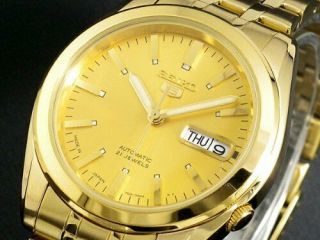 Seiko 5 Automatic 21 Jewels Gold Tone Men ' s Watch SNKH02J1 made in Japan 2