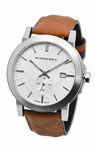 Burberry Bu9904 The City Brown Embossed Check Leather Silver Dial 38mm