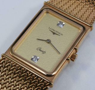 1980s NOS Longines 961 Quartz Stainless Steel Gold Watch Diamond Dial 2