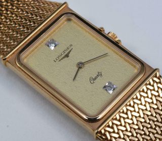 1980s NOS Longines 961 Quartz Stainless Steel Gold Watch Diamond Dial 3