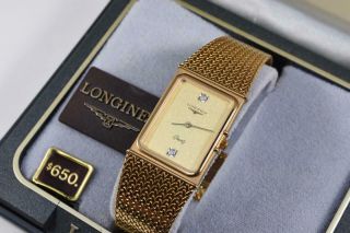 1980s NOS Longines 961 Quartz Stainless Steel Gold Watch Diamond Dial 4