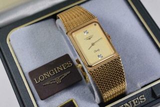 1980s NOS Longines 961 Quartz Stainless Steel Gold Watch Diamond Dial 5