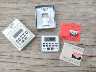 1986 Heuer Microsplit stopwatch timer ref.  750 BOX,  PAPERS stop watch TAG Olympi 2