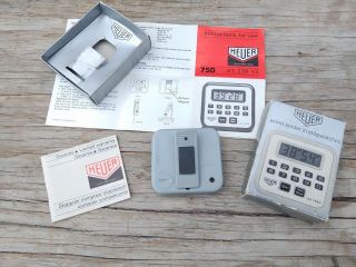 1986 Heuer Microsplit stopwatch timer ref.  750 BOX,  PAPERS stop watch TAG Olympi 3