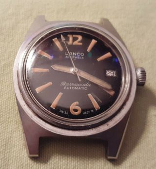Lanco 30j Automatic Barracuda Vintage Diver Watch Needs Bezel.  Fix Repair