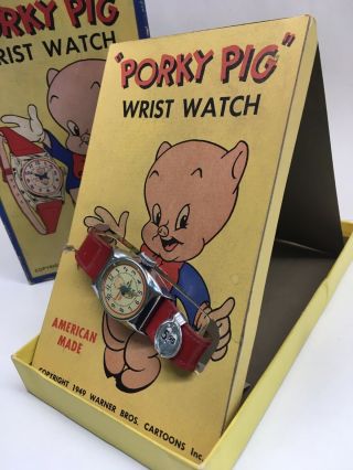 Vintage Porky Pig Wrist Watch 1940s Looney Tunes Warner Bros Ingraham Boxed Rare