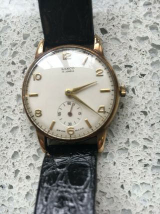 Vintage Lanco Gold Mens Wrist Watch 387 Swiss 15 Jewel