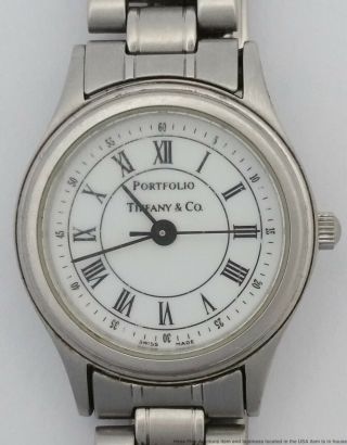 Vintage Ladies Stainless Steel Tiffany Co Portfolio Wrist Watch