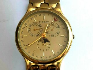 Vintage Tissot Moon Phase Gold Plated Quartz K255 Men`s Wristwatch Swiss Made