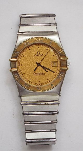 Omega Constellation 18k Gold Ss Quartz Chronometer Watch