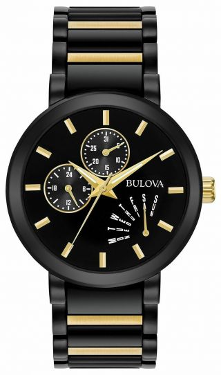 Bulova Men’s Quartz Stainless Steel Black Gold - Tone Classic Watch 98c124