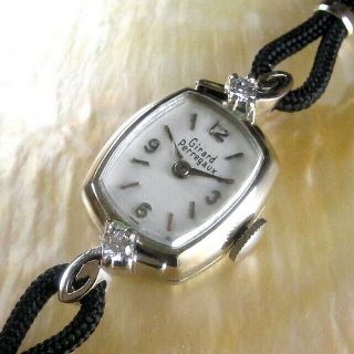 Ladies 1950s Girard Perregaux 14k Solid White Gold Diamonds Vintage Swiss Watch
