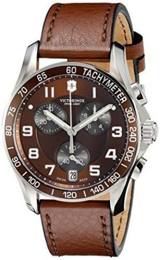 Victorinox Swiss Army Chrono Classic Stainless Steel Watch Brown Leather 241498