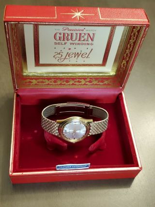 Vintage Gruen Precision Date Autowind 25 Jewels 35mm Wrist Watch Box