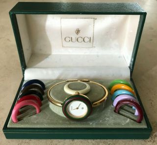 Vintage Gucci Bezel Bracelet Watch 11/12 W/ 12 Bezels & Box Woman 