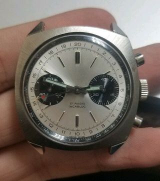Vintage Stainless Steel Incabloc Automatic Chronograph 37mm Watch No Strap