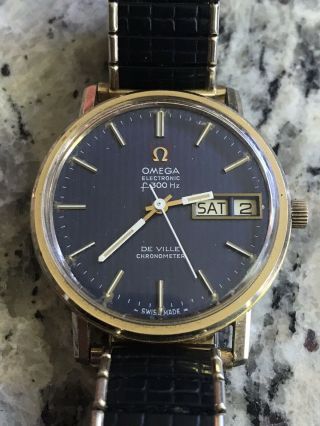 Mens Omega Deville Chronometer Electronic F300 Hz 14k Gold Filled Vintage Watch