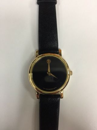 Movado Wrist Watch Pre - Owned Style 0690630 Black And Yellow Gold Tone