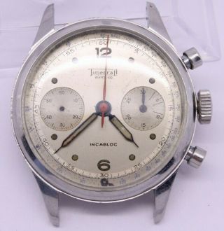 Vintage Timecraft Watch Co.  36mm Stainless Steel Chronograph Watch Needs Service