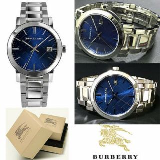 Burberry Stainless Steel Blue Dial Large Check Stamped Date Men 