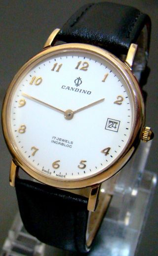 Vtg 1968 Candino Gold Plated Mens Watch Peseux 7046