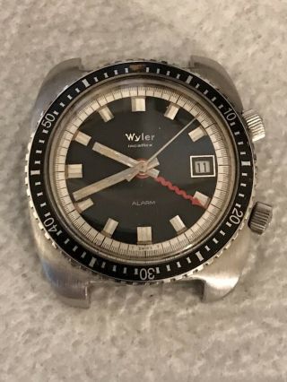 Vintage Large Stainless Steel Men’s Wyler Lifeguard Divers Alarm Watch Read