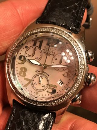 Invicta Swiss Made Ladies Diamond Lupah Diver Pink Mother Of Pearl Dial Lizard