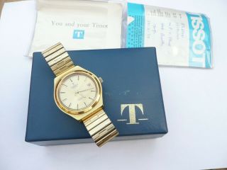 Fab Mens Vintage Gold Tissot Seastar Automatic Watch Box & Papers In Fwo