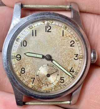 Vintage Ww2 Era British Military Issue 15 Jewel Swiss Made Watch