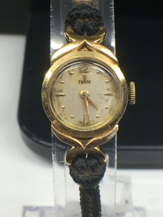 Rare Vintage 1960 Tudor By Rolex Ladies 18k Gold Cocktail Watch Cloth Band