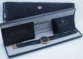 Mens Movado Museum 87 - 45 - 882 Gold Tone Swiss Quartz 31mm Wrist Watch wBox & Card 6