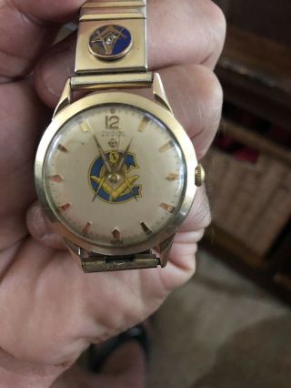 Vintage Zodiac Custom 17 Jewel Automatic With Masonic Symbol On Dial