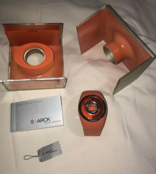 RARE Philippe Starck Orange Leather O RING Digital FOSSIL Watch w Box 2
