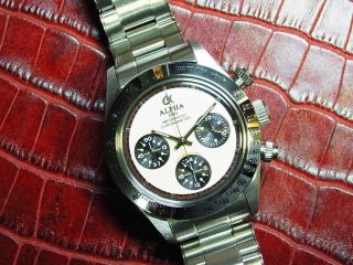 Alpha Daytona Paul Newman Panda Dial Chronograph Watch On Rivet Bracelet