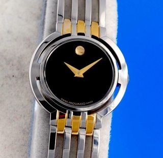Ladies Movado Esperanza 18k Gold Plate & Ss Watch - Black Dial - 0605090
