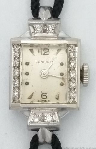 Heavy 14k White Gold 1940s Longines 0.  50ct Diamonds Art Deco Cocktail Watch
