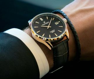 Vincero Watches Classic Black/gold Leather Band Men 