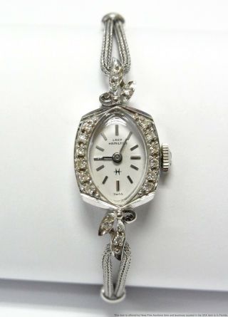 Lady Hamilton 14k White Gold 0.  40ctw Fine Diamond Cocktail Watch 1950s