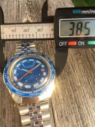 38mm Vintage Blue Dial World Time Diver Watch With Patina Tritium Lume