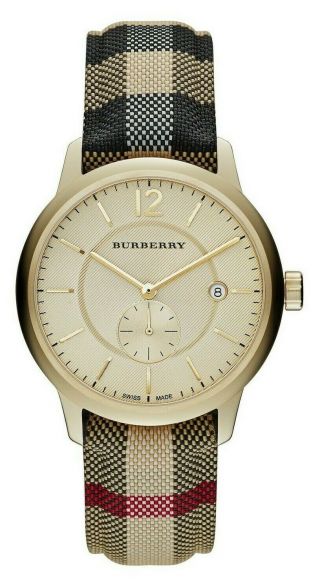 Burberry Horseferry Honey Dial Check Fabric - Coated Leather Swiss Watch Bu10001