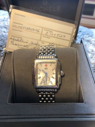 Michele Deco 16 Diamond Dial Mww06v000002 Wrist Watch For Women Silver
