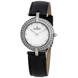 Charmex Crystal White Dial Black Leather Ladies Watch 6401
