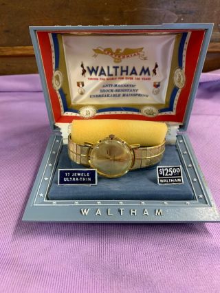 Vintage Ultra Thin Waltham 17 Jewel Wrist Watch In The Box,  Gold Filled Case