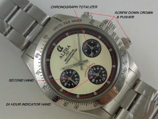Alpha Watch Daytona Paul Newman Glossy Bezel Mechanical 3 Registered Chronograph