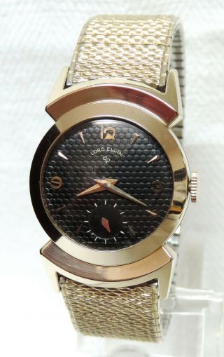1953 Lord Elgin Black Knight 21 Jewels,  Gold Filled Case & Band,  Serviced.  Xfine