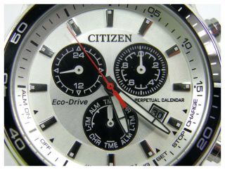 Mens Citizen Eco Drive Perpetual Calendar Chronograph E820 s steel wrist watch 2