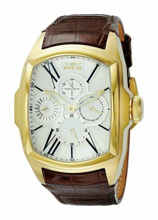 Invicta Lupah 18899 18k Gold Plated Brown Leather Retrograde Date Watch 47mm