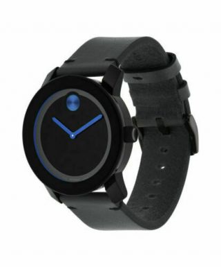 Black Movado Stainless Steel Leather Mens Watch 3