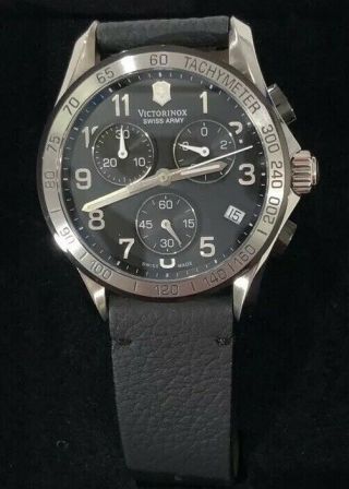 Nwt Victorinox Men’s 241403.  1 Stainless/sapphire/black Leather Chronograph Watch