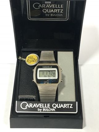 Vintag Bulova Caravelle Quartz Alarm Chronograph Lcd Digital Wrist Watch (803072w